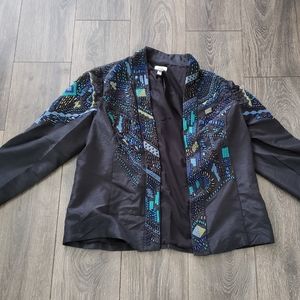 Chico's Blue and Black Blazer with Floral Accents